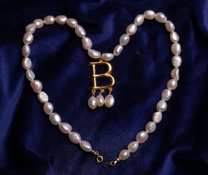 Ann Boleyn 'B' pendant with fresh water pearl necklace